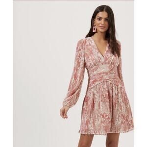 ASTR V-Neck Plisse Wrap Mini Dress Size Small in Coral Floral